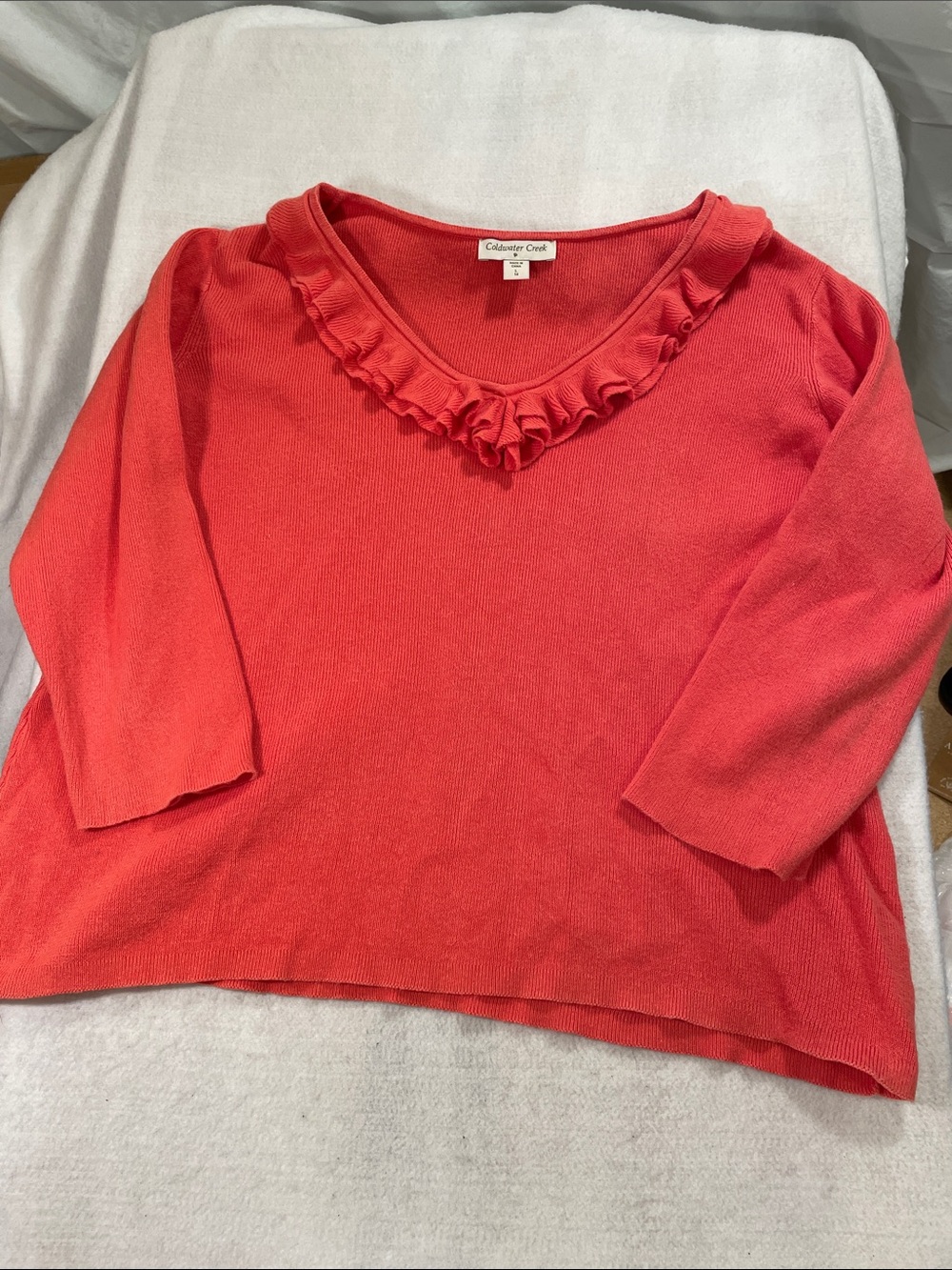 Coldwater Creek Coral Ruffle V-Neck Top